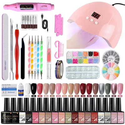 Produktbild von 35-teiliges DIY Gelnagel-Set mit LED-Nagellampe & Dekoration – perfektes Geschen