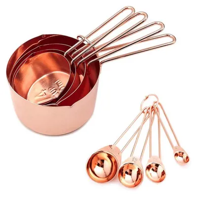 Produktbild von 8er Set Edelstahl Messbecher und Messlöffel Roségold Measuring Cup Backen Zubehör für Küche Kochen Backen By - Gute-Wunsche