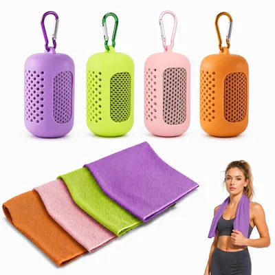 Produktbild von Set aus 4 kühlenden Mikrofaser-Handtüchern, schnelltrocknend, Rosa