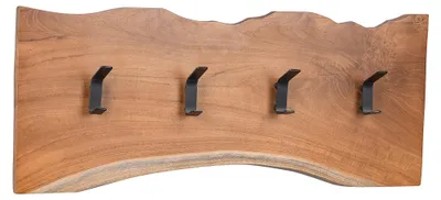 Wandhaken-Set aus Teakholz und Metall, 60x25x7 cm, 4 Haken