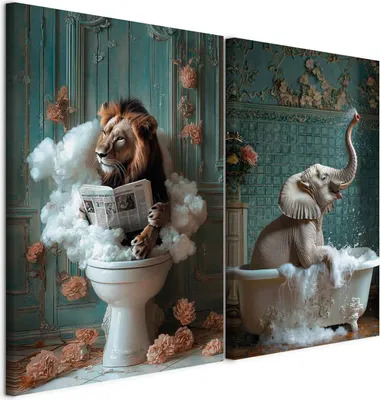 Produktbild von murando - Handart Set Kuh im Spa Kunstdruck 80x60cm 2 Teilig je 40x60cm Collage 2er Vlies mit Acrylgel Beschichtet Wandbilder Leinwand Bilder Dekoration - Witziges Deko fürs Toilette g-H-10138-b-a