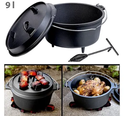 Image de Four hollandais en fonte 9 L avec pieds de support et couvercle/poêle 2 en 1