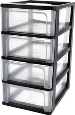 Obrázok produktu pre IRIS Ohyama úložný box 4x 7,0 l priehľadný, čierny 26,0 x 35,5 x 49,0 cm
