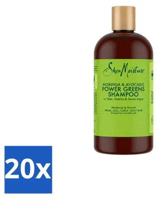 Zdjęcie produktu dla 20 sztuk szamponu Shea Moisture Power Greens Moringa & Avocado, pojemność 384 ml - zestaw ekonomiczny