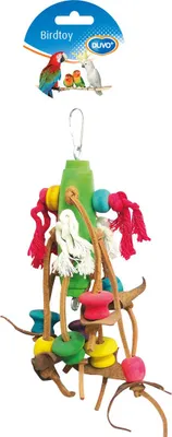 Produktbild von Duvo+ Vogelspielzeug mit Lederquasten und Holzblöcken