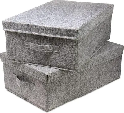 Produktbild von Unyqoos® Stoff-Aufbewahrungsbox mit Deckel, 44,5 x 30 x 16 cm, Grau, faltbar & stapelbar, mit Tragegriffen – 2er-Set