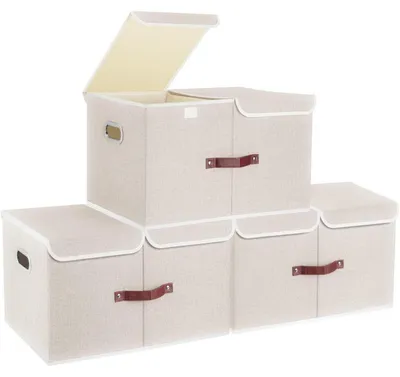 Productafbeelding van Opbergbox met deksel, compartimenten, inklapbaar, 55x33x30 cm, 3 stuks, beige