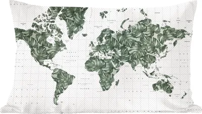 Produktbild von MuchoWow® Zierkissen Sofakissen Wohnzimmer Dekokissen 50x30 cm Weltkarte - Blätter - Tropisch - Wohnzimmerdekoration - Polster mit Photo