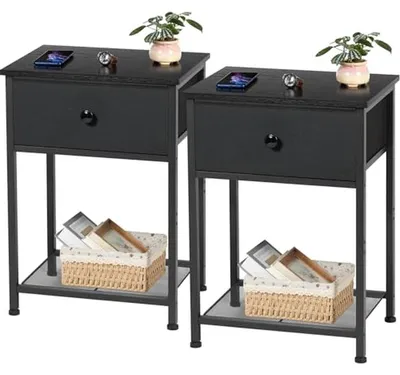 Image de Ensemble de tables de chevet - Tables d'appoint - Rangement pour chambre - Structure en acier - 40x30x55 cm - Noir