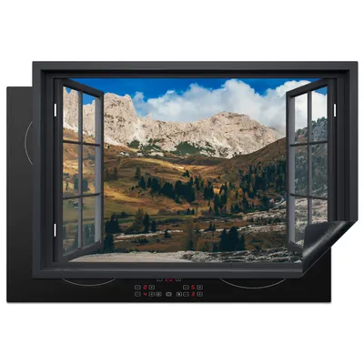 Produktbild von KitchenYeah© Herdabdeckplatte Aussicht - Berge - Grün , 77x51cm, Küche Deko, Glaskeramikkochfeld Herdabdeckung, Abdeckplatte fùr Kochfeld