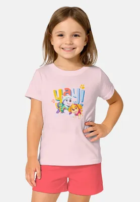 Produktbild von Paw Patrol Schlafanzug für Mädchen - Skye & Everest Kinder Pyjama Set Kurzarm Oberteil mit Hose Rosa/Pink 110-116
