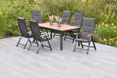 Produktbild von Merxx Gartenmöbel Set Tilos 13tlg., 6 Klappsessel inkl. Kissen, Ausziehtisch 180/250 x 100 cm- Aluminium/Akazie