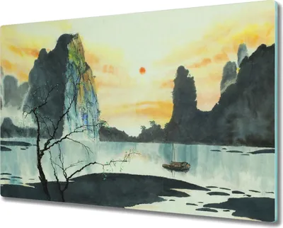 Produktbild von Coloray Hackbrett Herdabdeckplatte 80x52 cm Küchenbrett Kochplattenabdeckung Schneidebrett - Asien Berg Nebel