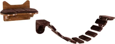 Produktbild von Wandmontiertes Katzenkletterset mit Bett und Brücke, Braun
