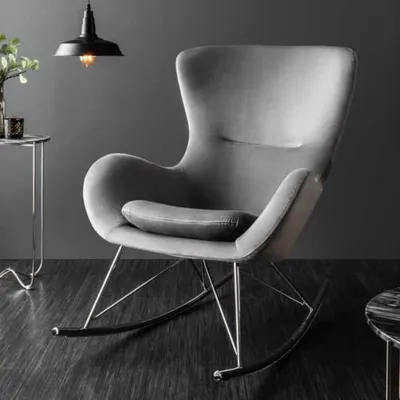 Produktbild von Bequemer Schaukelstuhl HYGGE grau Samt Chrom Sessel