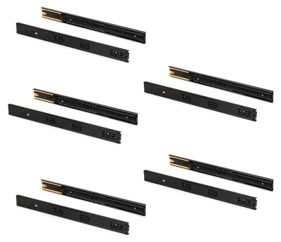 Obrázek produktu pro Sada 5 pojezdů zásuvek Emuca, s kuličkovými ložisky, výška 45 mm, hloubka 350 mm, plný výsuv, měkké zavírání, černá barva