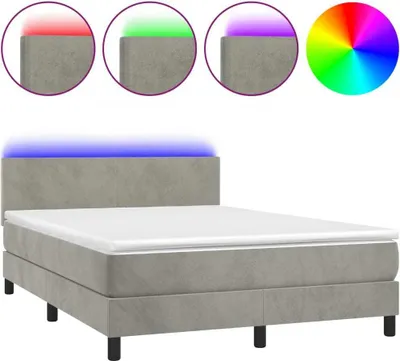 Immagine prodotto di vidaXL Letto a molle con materasso e LED grigio chiaro 140x200 cm in velluto