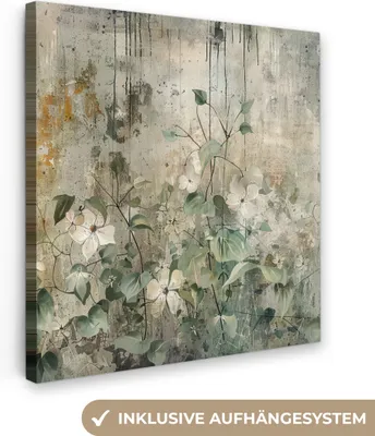 Produktbild von MuchoWow® - Leinwandbilder - Blumen - Blätter - Abstrakt - Modern, Wandbild, Wanddeko Bilder Wohnzimmer, 90x90 cm