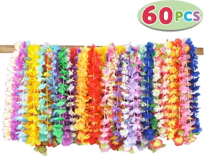 Produktbild von 60 Stücke Hawaii Blumenketten Hawaiikette Halskette, Tropischen Hawaiianischen Luau Blumen Lei für Kleid, Party Favors
