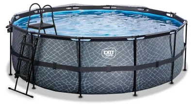 Produktbild von EXIT Stone Rahmenpool ø427, Aufstellpool, mit Sandfilteranlage & Überdachung & Wärmepumpe, Rund, Grau