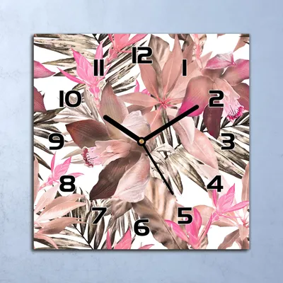 Produktbild von Wanduhr Echt-Glas-Küchenuhr Rosa Palmblätter Quarz Lautlos 30x30 Deko Bilder