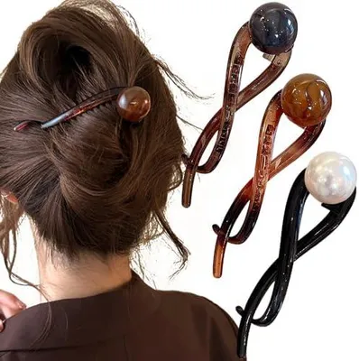 Produktbild von 3 elegante französische Perlen-Haarnadeln als Bananenspangen für Damen