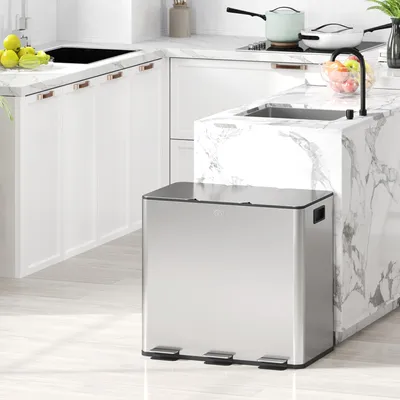 Produktbild von Sweiko Mülleimer mit 3 x 20 L Fächern, Deodorant-Deckel, fingerabdrucksicher, Soft-Close, herausnehmbar, Silber