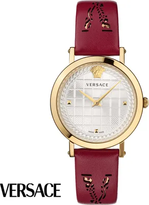 Produktbild von Versace VELV00320 Medusa Chain weiss gold rot Leder Armband Uhr Damen NEU
