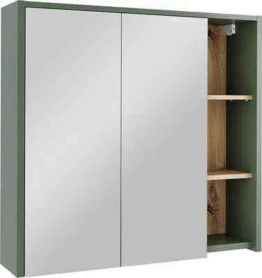 Zdjęcie produktu dla Szafka łazienkowa z lustrem Vicco Viola Zielony/rzemieślniczy 80 x 75 cm z otwartymi półkami, Model 54862