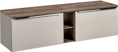 Produktbild von Waschtischunterschrank 180cm 2 Schubkästen, 4 Auszüge, Regal PUEBLA-56-TAUPE in taupe mit Vintage Oak, B/H/T ca. 180,4/48,5/46 cm