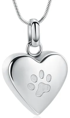 Imagen del producto de Collar con urna en forma de corazón para mascotas, con estampado de huella, de acero