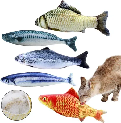 Zdjęcie produktu dla Zestaw zabawek dla kotów z kocimiętką 5 sztuk, 20 cm pluszowe ryby, interaktywne, dla kota/kociaka