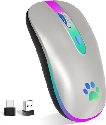 Produktbild von KBCASE Maus Kabellos 2,4 GHz-USB Funkmaus, Bluetooth Maus 1600 DPI Optical Tracking, Wiederaufladbare Gaming Wireless Mouse mit 7 Farben LED-Licht