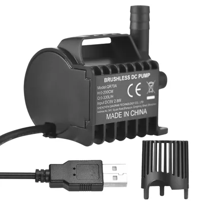 Produktbild von Tauchwasserpumpe, elektrisch, 330 l/h, kleine Springbrunnenpumpe mit max. 2 m Hubhoehe, 2 m USB-Kabel und Saugnapfsockel, tragbare Minipumpe fuer Fischtank, Teich, Aquarium, Tiertraenke
