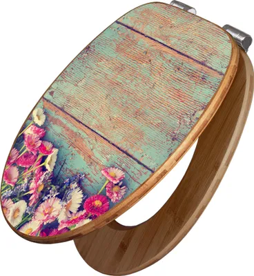 Produktbild von banjado Design WC Sitz Bambus Absenkautomatik -Blumenpfücken - Toilettendeckel mit Absenkautomatik Holz/hochwertiger Bambus Klodeckel/WC-Sitz für alle gängigen Toiletten [TDB2 11210]