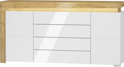 Produktbild von Furniture24 Kommode 159 cm THEO THK-3 Sideboard 3 Türiger mit 4 Schubladen Wohnzimmerschrank mit beleuchtung
