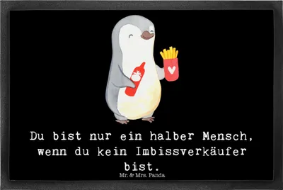 Produktbild von Mr. & Mrs. Panda Schmutzmatte Imbissverkäufer Herz 40 x 60 cm - Schwarz - Geschenk, fußmatte, Fussmatte, Gummimatte, Witzig, Spruch, Pommesliebe, Fußabtreter, Lustig