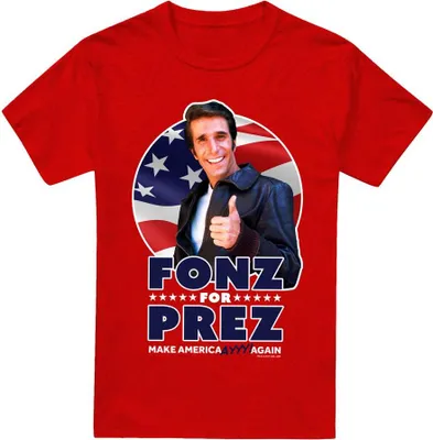 Productafbeelding van Happy Days - "Fonz for Prez" T-shirt voor heren/dames, uni model, TV17677 (maat S) (rood)
