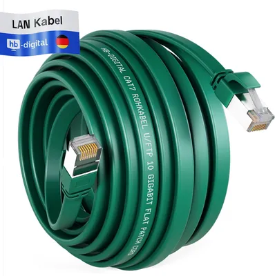 Produktbild von hb-digital Patch Kabel 15m LAN Kabel Cat7 Netzwerk Kabel cat 7 flach RJ45 Kupfer bis zu 10 Gbit/s U/FTP PVC grün