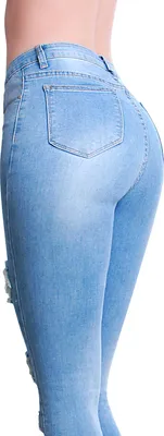 Produktbild von topschuhe24 2081 Damen Skinny Jeans Hose High Waist Destroyed, Farbe:Blau, Größe:40 EU
