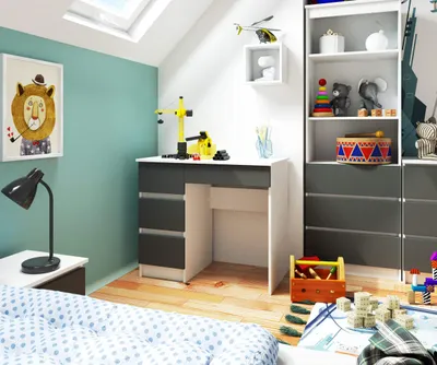 Image de Bureau de 90 cm avec 4 tiroirs, bureau d'ordinateur, bureau de travail pour le bureau et les enfants