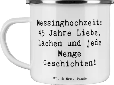 Produktbild von Mr. & Mrs. Panda Pott Spruch 45. Hochzeitstag Messinghochzeit - Weiß - Geschenk, metallbecher, Geschenke, Blechtasse, unvergesslich, Heirat, Reisebecher, Liebe feiern