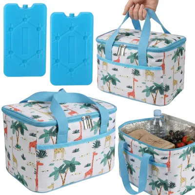 Produktbild von Blaue Kühltasche 6L mit zwei Kühlakkus, isolierte Lunchbox, Thermotasche, Picknicktasche, Brotdose Tasche, tragbar, leicht, ideal für Arbeit, Schule, Reisen und Picknick