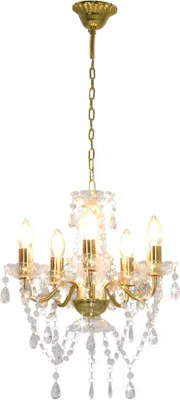 A chandelier hanging from a chain against a white background.