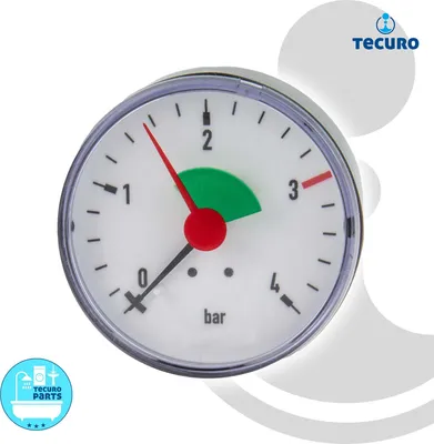 Produktbild von tecuro Heizungsmanometer 0-4 bar, Ø 63 mm - 1/4 Zoll Anschluss axial (hinten), selbstdichtend