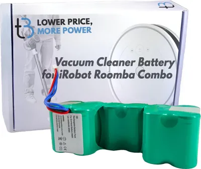 A product shot of a vacuum cleaner battery and its packaging.