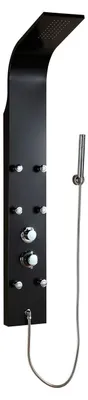 Duschpaneel schwarz Aluminium, 6 Massagedüsen, Handbrause, 140 cm