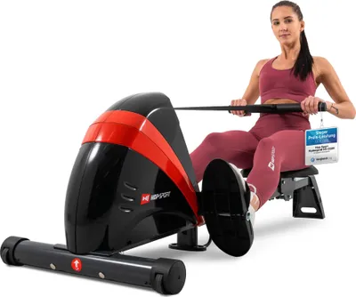 Produktbild von Hop-Sport Rudergerät für Zuhause Boost Rot – Rudergerät klappbar mit Computer & Magnetbremssystem, 10 Stufen - Rudermaschine max. Nutzergewicht 120kg