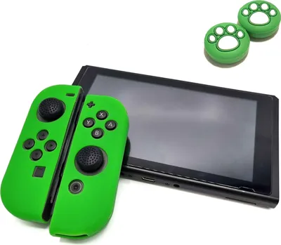 Produktbild von Thumbgrips - Hoesjes & Skins + Thumb Grips voor Nintendo Switch 1 - Performance Gaming Case - Soft Grip Covers - Anti-Slip Joy-Con Controller Accessoires - Groen + Pootjes -