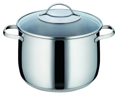 Hoher Kochtopf 20 cm, 4,2 l, Edelstahl mit Glasdeckel